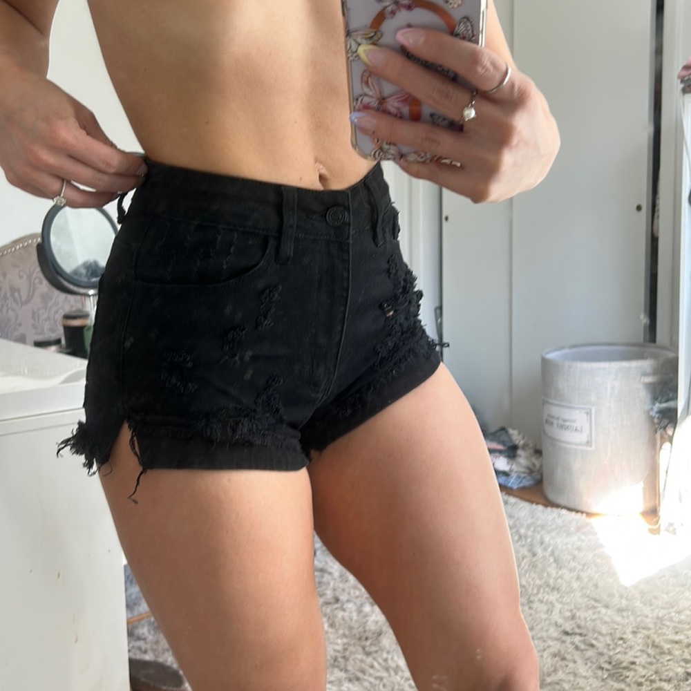 Black KANCAN high waisted distressed shorts
